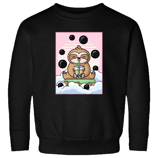 Sloth Pet Kawaii Sloth Bubble Boba Milk Tea Japanese Aesthetic Sweatshirts