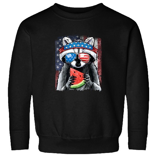 Raccoon Pet Trash Panda American Flag Boys Raccoon 4th of July Sweatshirts