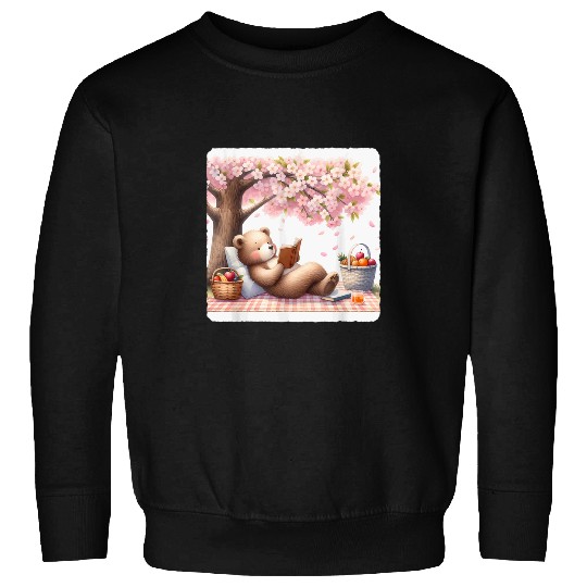 Bear Pet Bear Picnics Under Cherry Blossom Tree Reading Picnic Book Sweatshirts