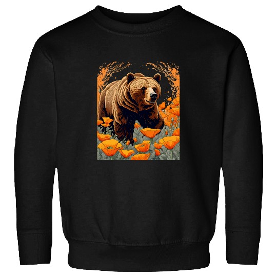 Bear Pet Bear Plodding Through Orange Californian Poppies Sweatshirts