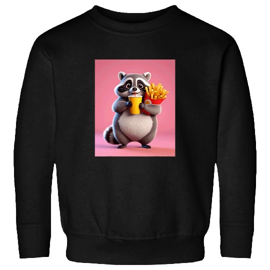 Raccoon Pet Chubby Fat Raccoon Racoon French Fries Funny Design Print Sweatshirts