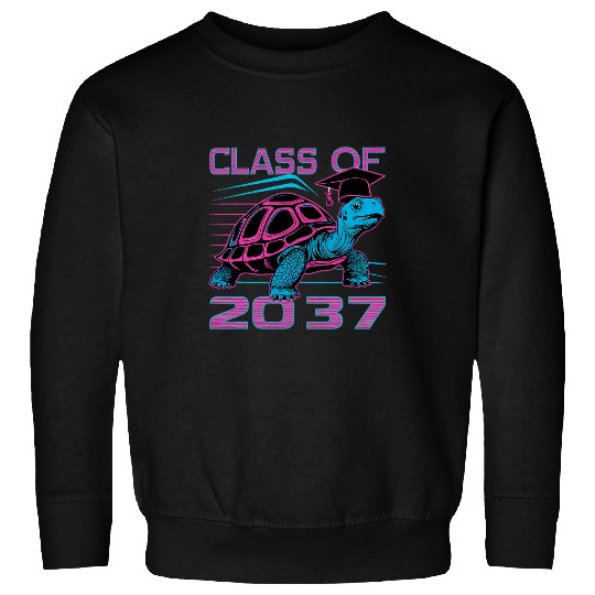 Turtle Pet Class of 2037 Turtle Retro 80s Graduation Sweatshirts