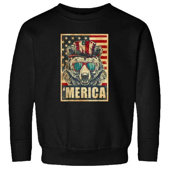 Bear Pet Bear Merica vintages American Flag 4th Of July Sweatshirts