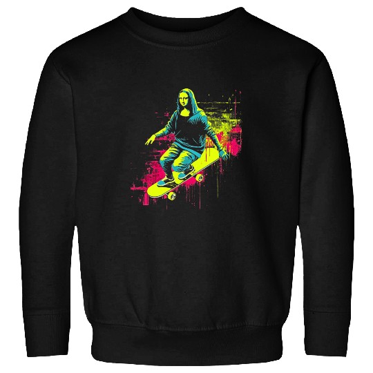 Funny Mona Lisa Skateboarding Cool Retro Y2K EDM 5 Sweatshirts