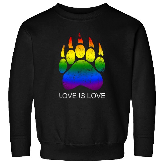 Bear Pet Love Is Love Bear Paw LGBTQ Rainbow Distressed Sweatshirts