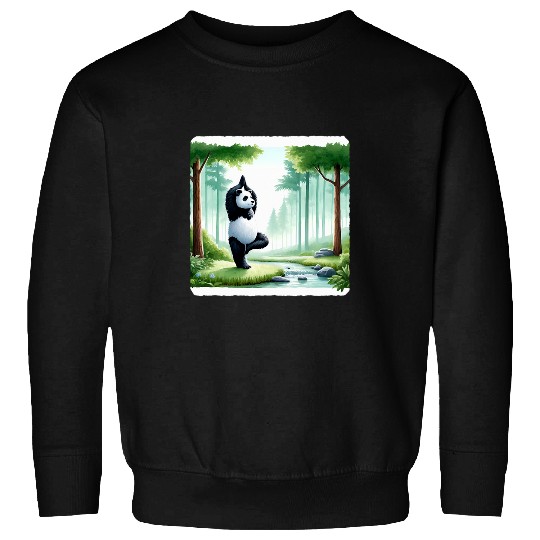 Panda Pet Practicing Yoga In A Forest Clearing Trees Stream Sweatshirts