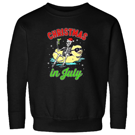 Duck Pet Christmas In July Funny Skeletons Rubber Duck Santa Hat Sweatshirts