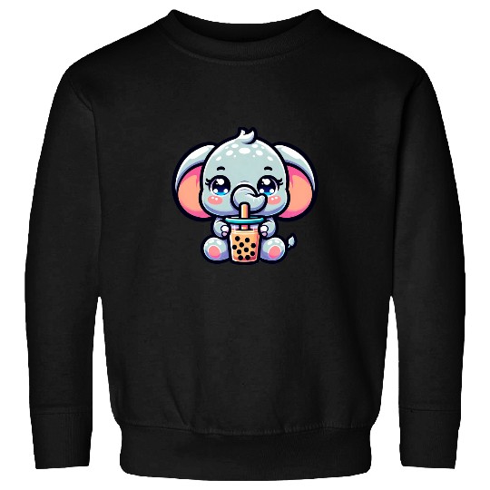 Elephant Pet Kawaii Elephant Anime Boba Tea Bubble Milk Tea Kids Sweatshirts