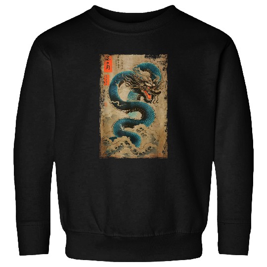 Dragon Pet Japanese Dragon and The Great Wave off Kanagawa Woodblock Sweatshirts