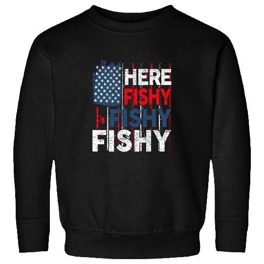 American Flag HereFishy Funny Kid Women 4th of July Fishing Sweatshirts