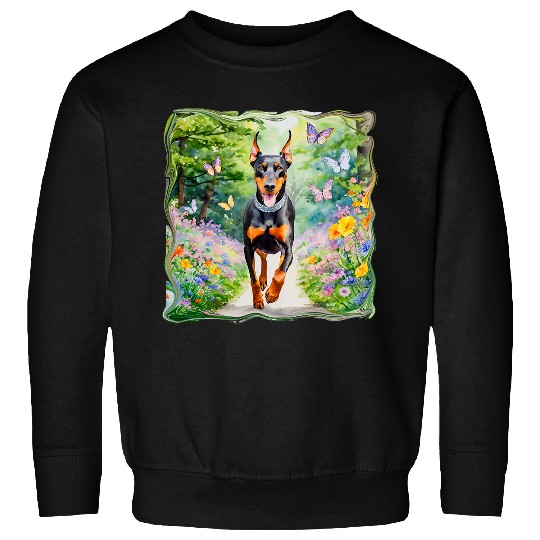 Beautiful Doberman Dog Running Down a Garden Path Sweatshirts