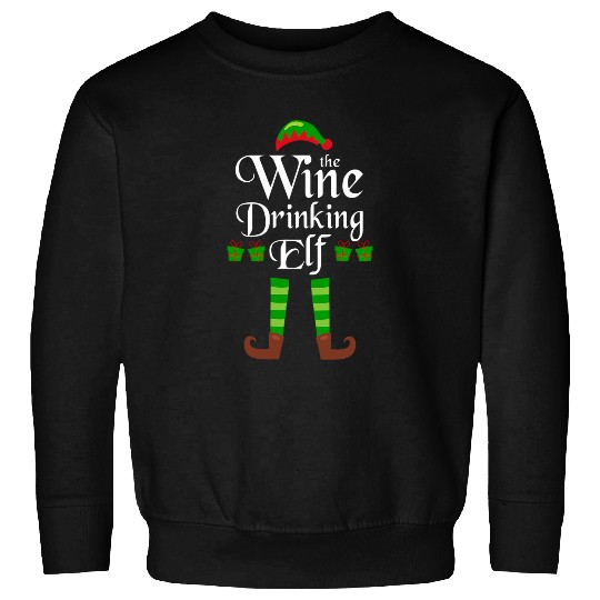 Wines Fun Funny Family Christmas Matching The Wines Drinking Elf Sweatshirts