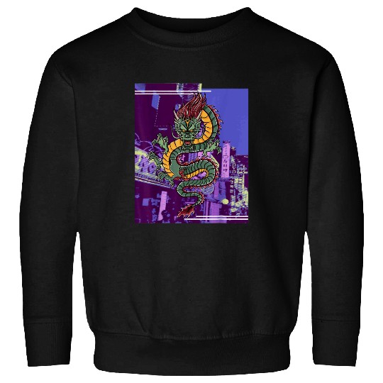 Dragon Pet Japanese Dragon Vaporwave 80s retro Sweatshirts