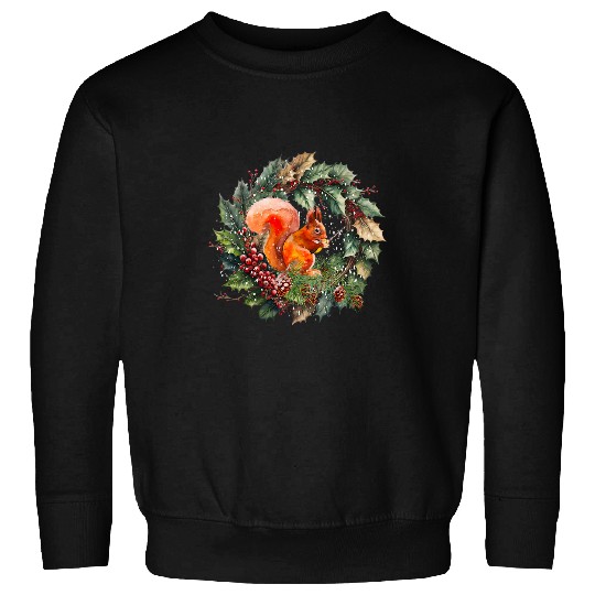 Squirrel Pet Christmas wreath design with Holly berries red squirrel Sweatshirts