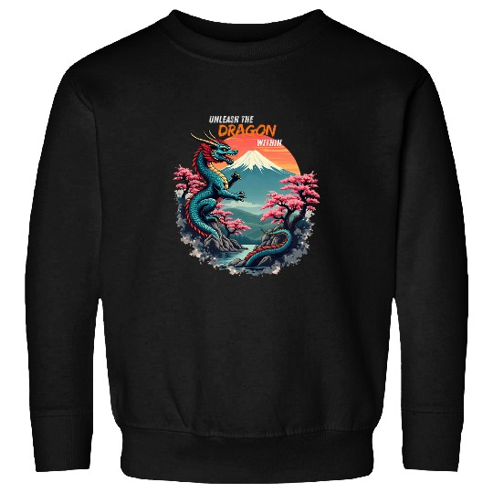 Dragon Pet Japanese Dragon Mount Fuji with Cherry Blossom Trees Sweatshirts