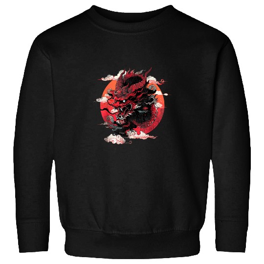 Dragon Pet Japanese Tokyo Dragon Red Moon Asian vintages Distressed Sweatshirts