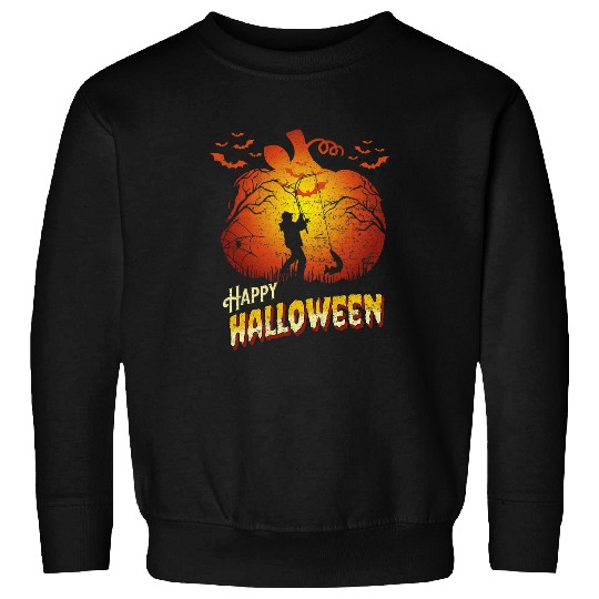 Fisherman Silhouette Happy Halloween Trout Fishing Fish Sweatshirts