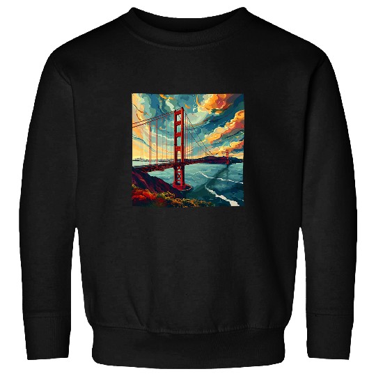 Golden Gate Bridge Sky Colorful Illustration Graphic Sweatshirts