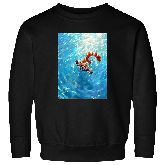 Panda Pet Funny Red Panda In Pool Water Swim Cute Mom Dad Kids Sweatshirts