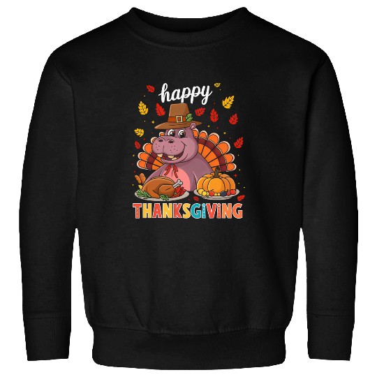 Hippo Pet Happy Thanksgiving Hippo Costume Turkey Fall Leaves Food 8 Sweatshirts