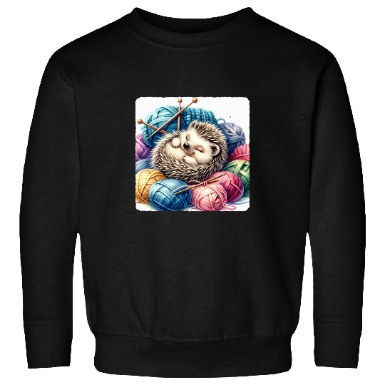 Hedgehog Pet Sleeping Hedgehog In Knitting Wool Needles Aside Sleep Sweatshirts
