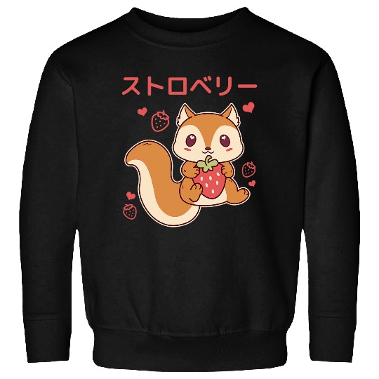 Squirrel Pet Cute Anime Squirrel Embrace Strawberry Kawaii Sweatshirts