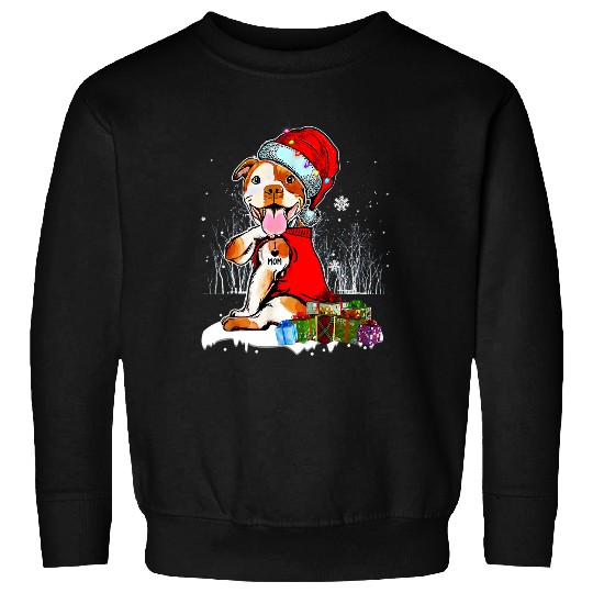 Funny Pit Bull Christmas I Love Mom Tattoo xmass Pajama Sweatshirts