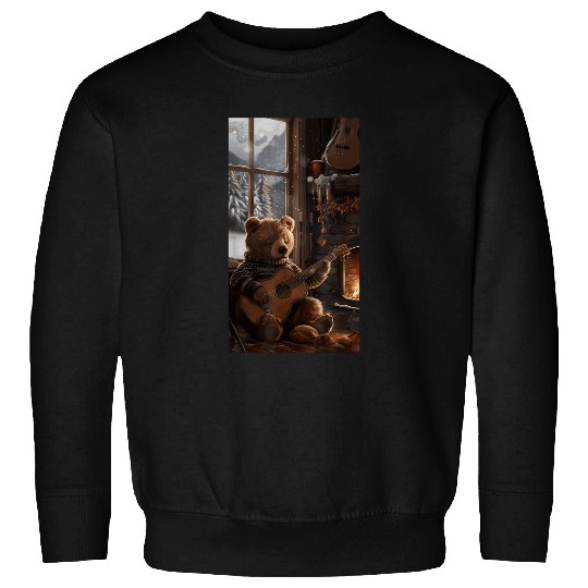Bear Pet Bear Bear Guitar Sweater Winter Fireplace Music Sweatshirts