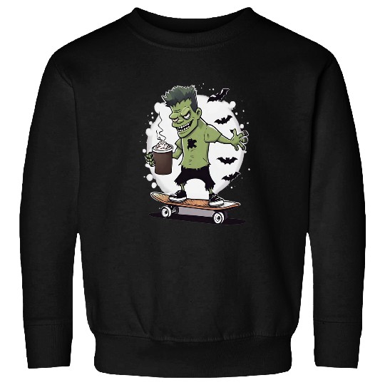 Halloween Frankensteins Monster Orange Skateboard Hot Cocoa Sweatshirts