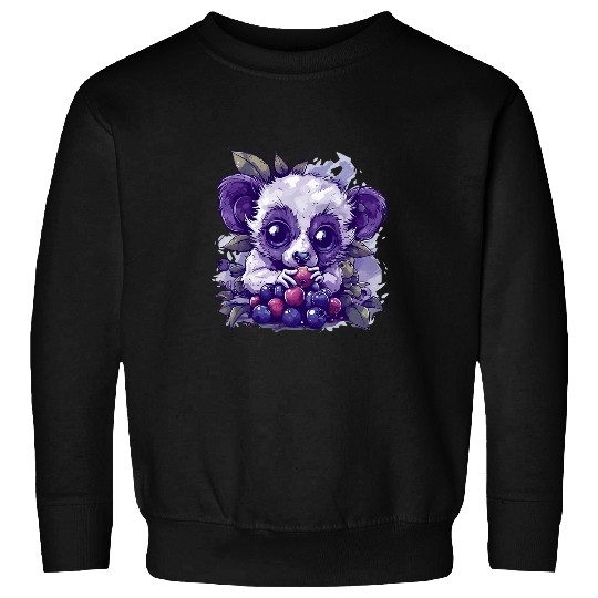 Lemur Pet Blueberry Lemur Artwork Cute Lemur Blueberry Fruit Drawing Sweatshirts