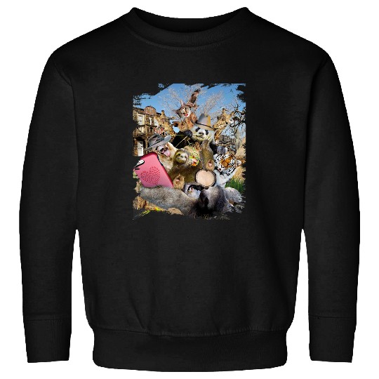 Sloth Pet Cowboy Group Selfie Sloth Cat Panda Hyena Tiger Sweatshirts