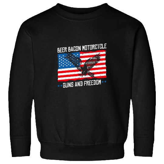 Beer Fun Beer Bacon Motorcycle Guns And Freedom US Flag Bald Eagle Sweatshirts