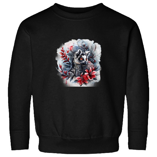 Lemur Pet Animal Print Portrait Drawing Floral Madagascar Monkey Sweatshirts