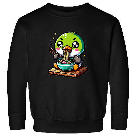 Duck Pet Cute Japanese Kawaii Chibi Mallard Duck Eating Ramen Sweatshirts