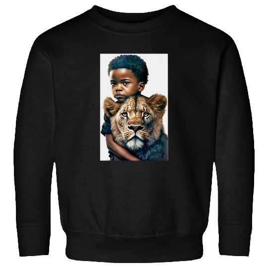 Black Boy walking with lions Confidence African American Men 1 Sweatshirts