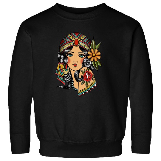 Gypsy Lady Head Fortune Teller American Traditional Tattoo Sweatshirts