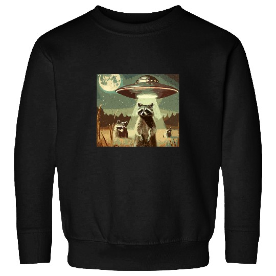 Raccoon Pet UFO Raccoon Funny Retro Alien Trash Pandas Astronomy Meme Sweatshirts