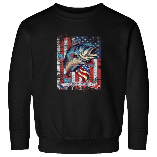 Bass Fishing American Flag Fisherman Lover Fathers Day Dad Sweatshirts