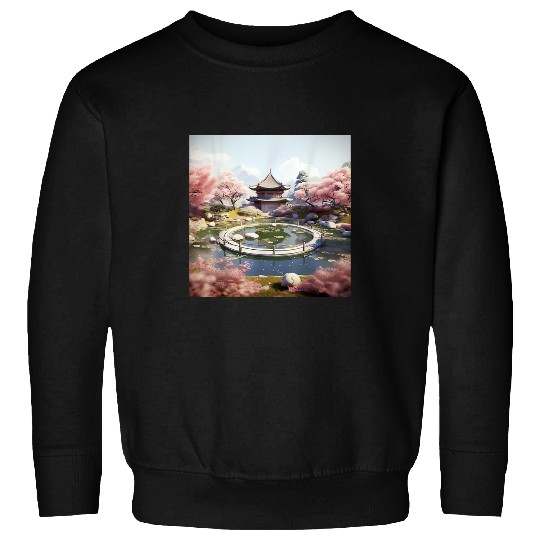 Circular Oasis Korean Serenity Amid Reflective Waters Sweatshirts