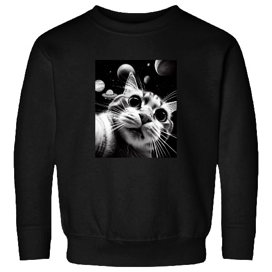 Funny Cat selfie with flying objects in space UFO cats lover Sweatshirts