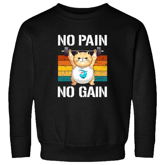 No pain No Gain 2Funny Cat Gym Workout Fitness Training Sweatshirts