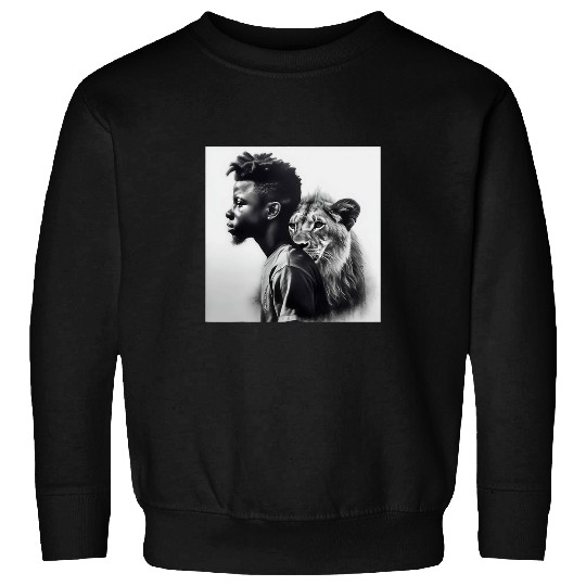 Black Boy walking with lions Black Pride African American 1 Sweatshirts
