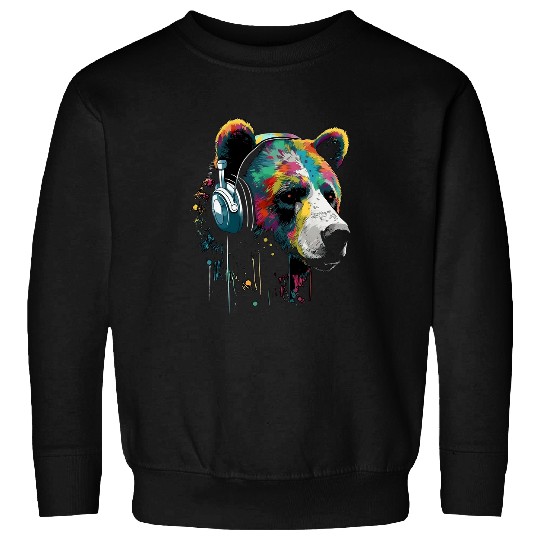 Bear Pet Bear Animal Headphones Colourful Music Zoo Art Bear Sweatshirts