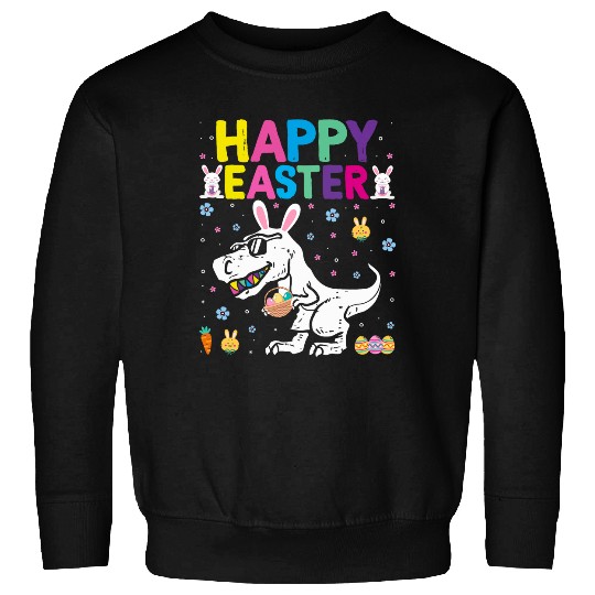 funny Happy Easter Day TRexs Eggs Hunting Women Boys Girls Sweatshirts