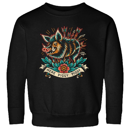 Boar Hunter Here Piggy Mens vintages Wild Hog Tattoo Sweatshirts