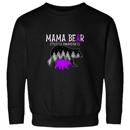 Bear Pet Mama Bear Epilepsy Awareness Month Purple Ribbon Graphic 2 Sweatshirts