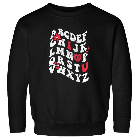 Retro Groovy ABC Alphabet I Love You Teacher Valentines Day Sweatshirts