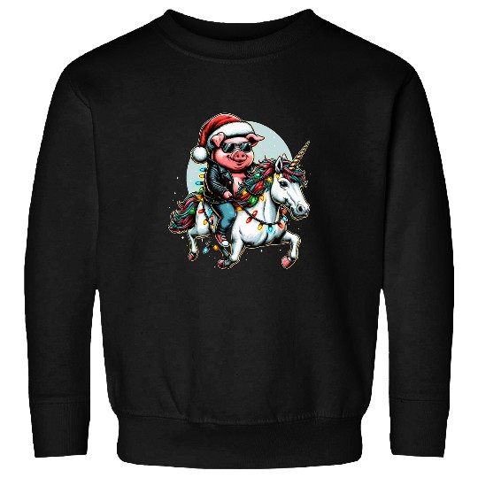 Christmas Lights Pig Riding Unicorn Sweatshirts