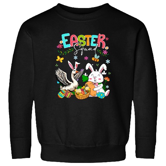 Happy Easter Bunny Goose Hunting Eggs Basket Farmer Kids Sweatshirts