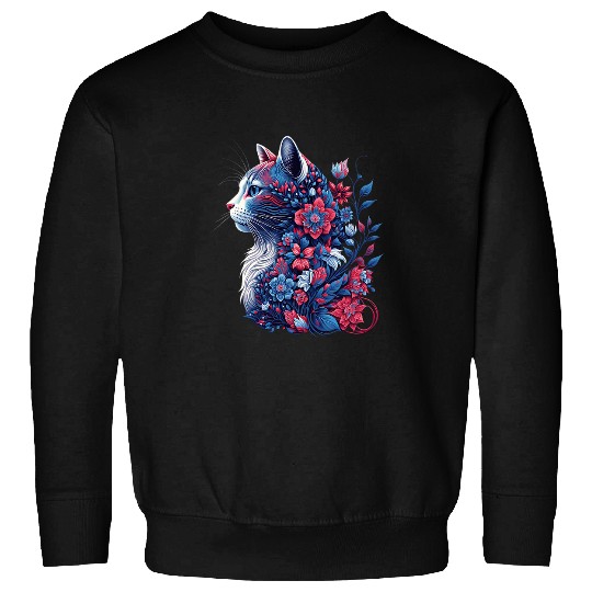 Cat Flowers Red White and Blue 4th of July Patriotic Sweatshirts